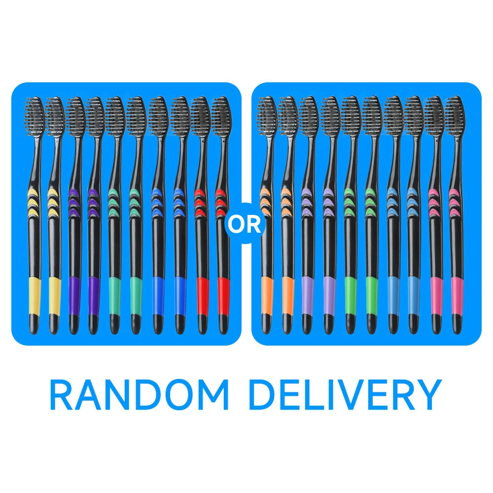 Bamboo Charcoal Toothbrush Set - 10 Pack Soft Bristle for Family