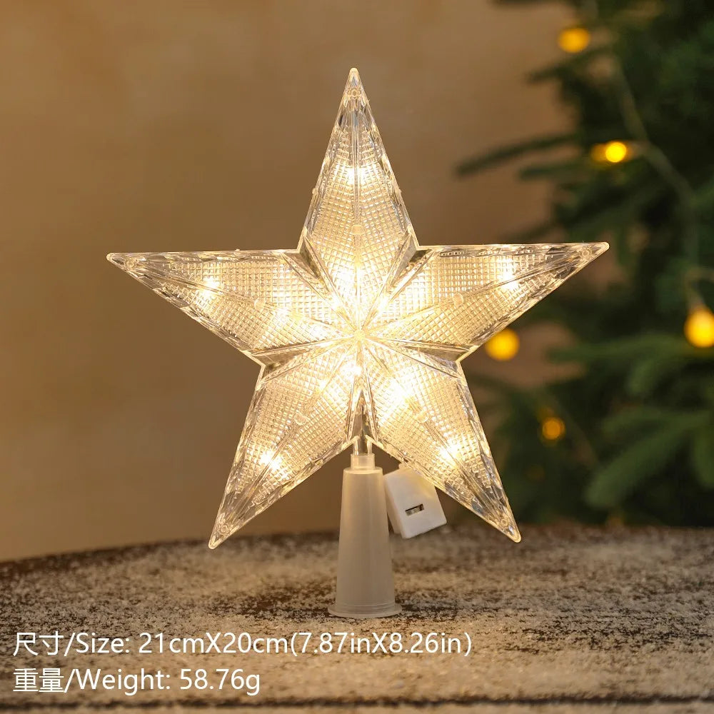 15cm Christmas Decoration Glowing Tree Topper Glitter Shining Star Xmas Tree Ornaments for Home Decor Navidad New Year 2026 Gift