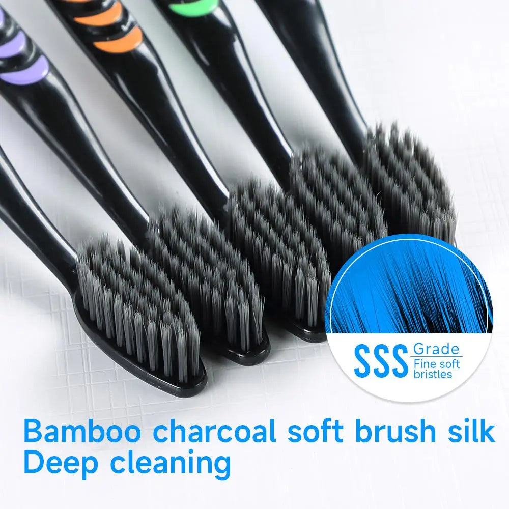 Bamboo Charcoal Toothbrush Set - 10 Pack Soft Bristle for Family