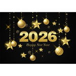 2026 New Year Backgrounds for Photographs Gold Glitter Balloons Clock