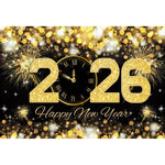 2026 New Year Backgrounds for Photographs Gold Glitter Balloons Clock