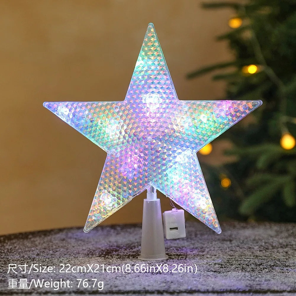 15cm Christmas Decoration Glowing Tree Topper Glitter Shining Star Xmas Tree Ornaments for Home Decor Navidad New Year 2026 Gift