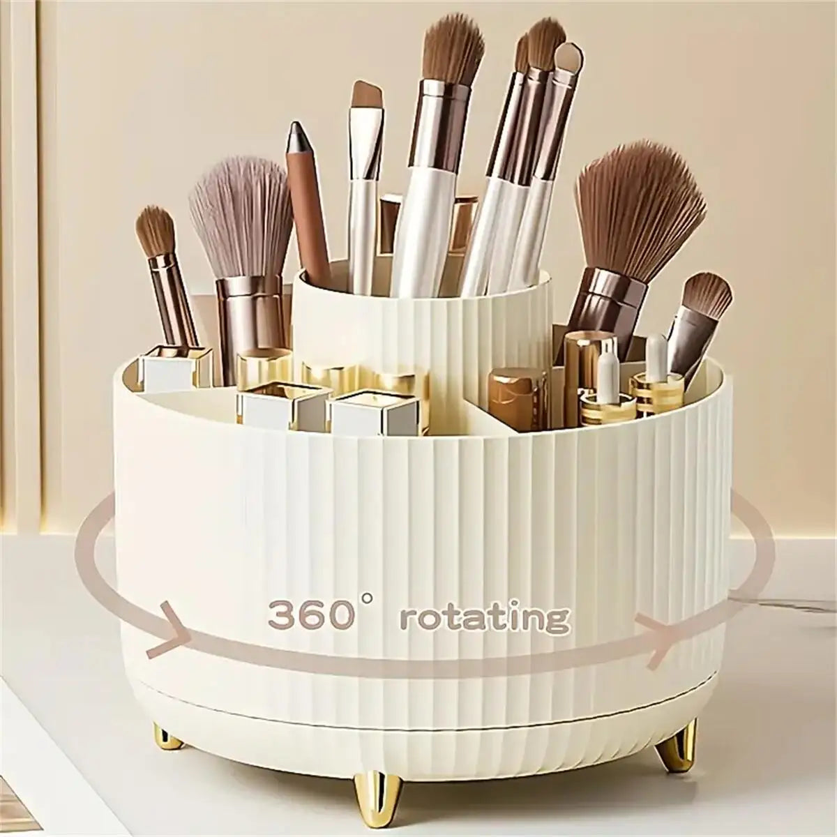 360° Rotating Makeup Organizer - Multi-Compartment Cosmetic Holder