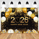 2026 New Year Backgrounds for Photographs Gold Glitter Balloons Clock - Image 3