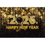 2026 New Year Backgrounds for Photographs Gold Glitter Balloons Clock