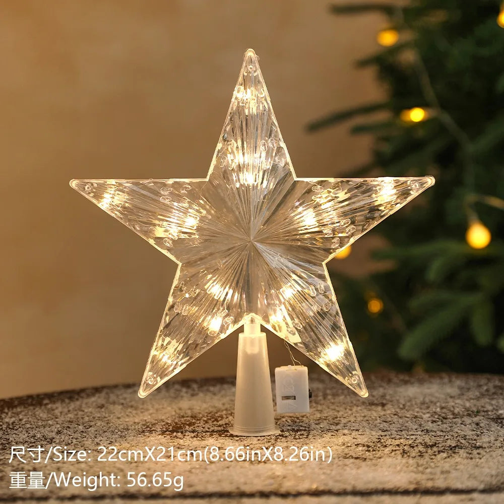 15cm Christmas Decoration Glowing Tree Topper Glitter Shining Star Xmas Tree Ornaments for Home Decor Navidad New Year 2026 Gift