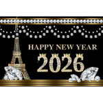 2026 New Year Backgrounds for Photographs Gold Glitter Balloons Clock