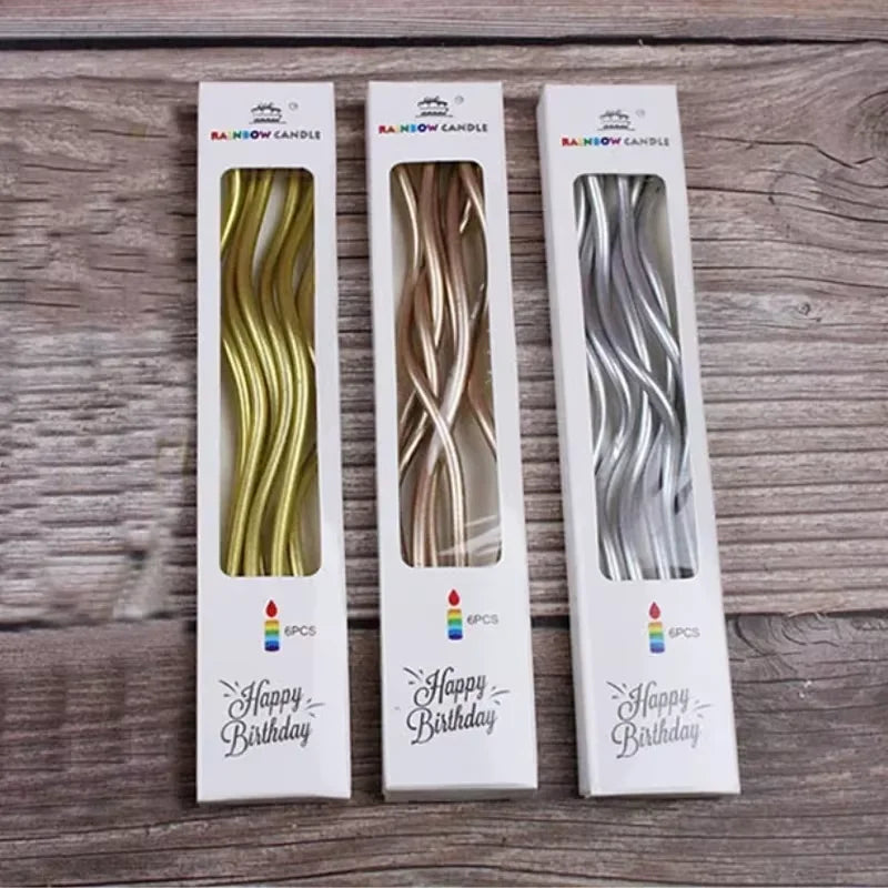 Elegant Gold Birthday Candles - 6 Pack Curved Slender Party Candles