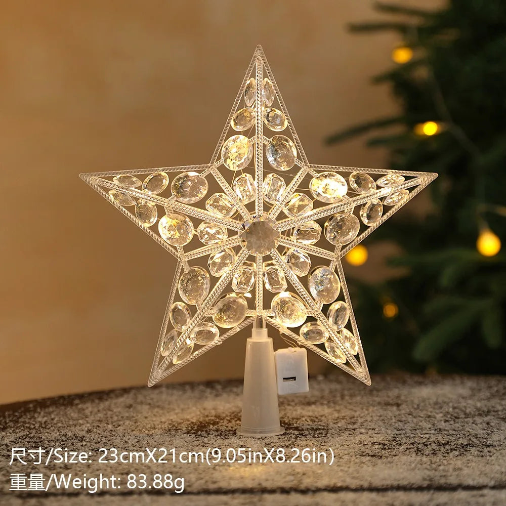 15cm Christmas Decoration Glowing Tree Topper Glitter Shining Star Xmas Tree Ornaments for Home Decor Navidad New Year 2026 Gift