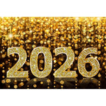 2026 New Year Backgrounds for Photographs Gold Glitter Balloons Clock