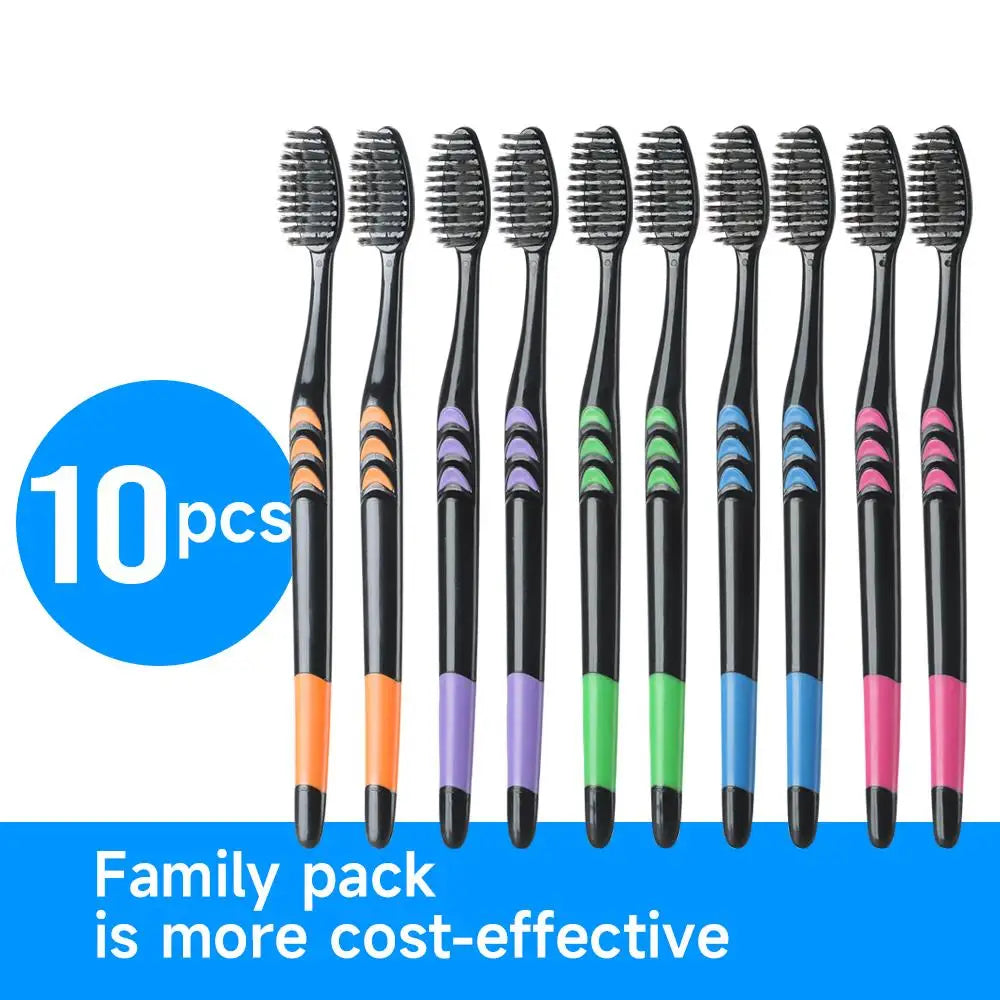 Bamboo Charcoal Toothbrush Set - 10 Pack Soft Bristle for Family