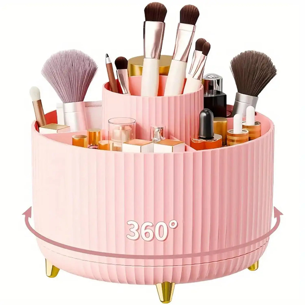 360° Rotating Makeup Organizer - Multi-Compartment Cosmetic Holder