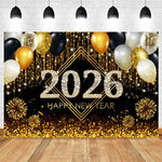 2026 New Year Backgrounds for Photographs Gold Glitter Balloons Clock - Image 5
