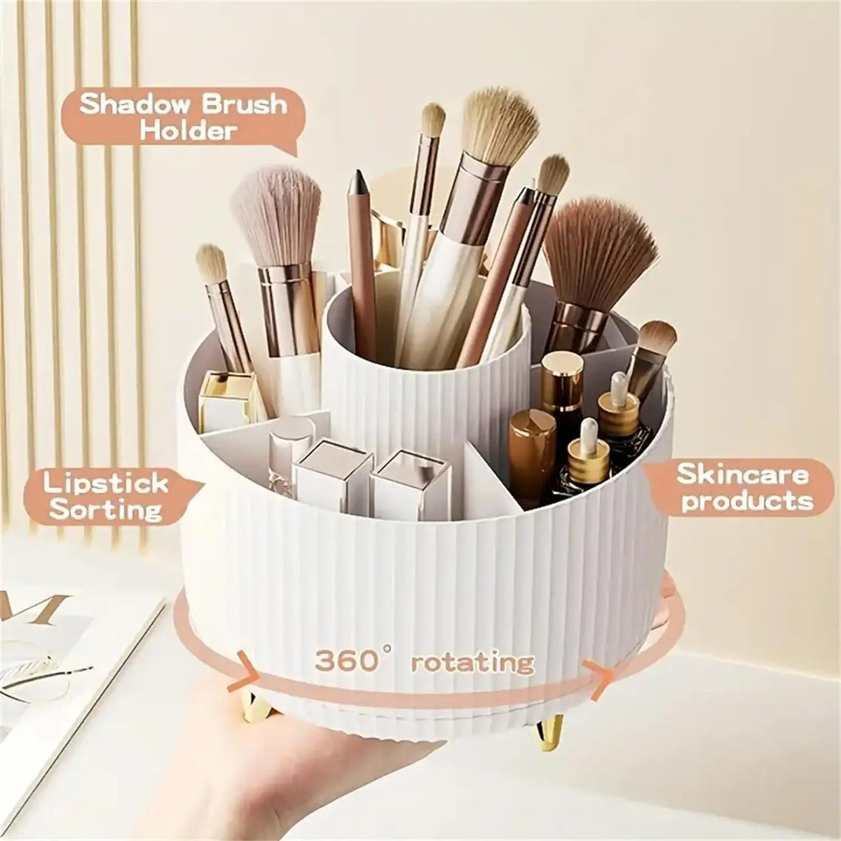 360° Rotating Makeup Organizer - Multi-Compartment Cosmetic Holder - Image 3