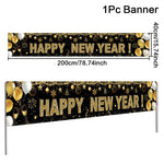 Happy New Year 2025 Banner - Gold Party Backdrop Decoration