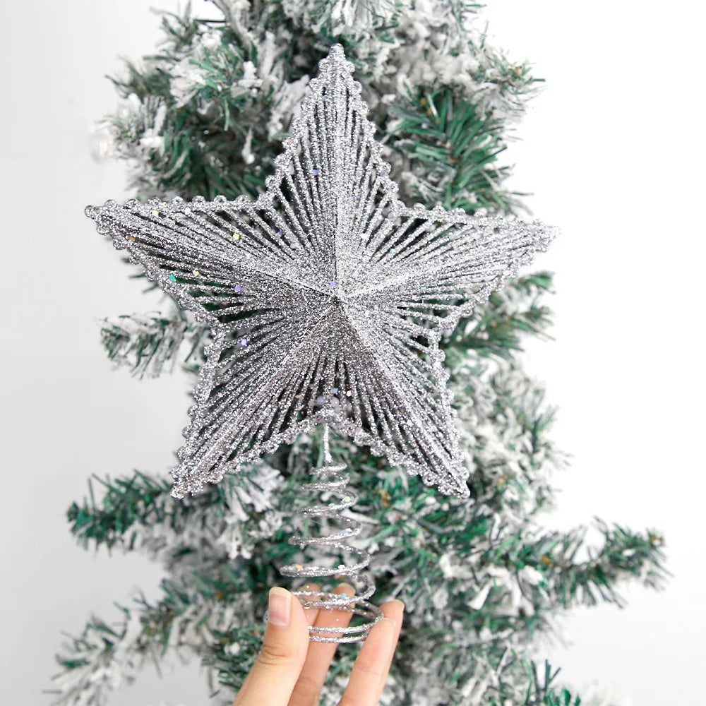 Christmas Tree Star Topper - Glitter Tree Top Ornament 15cm
