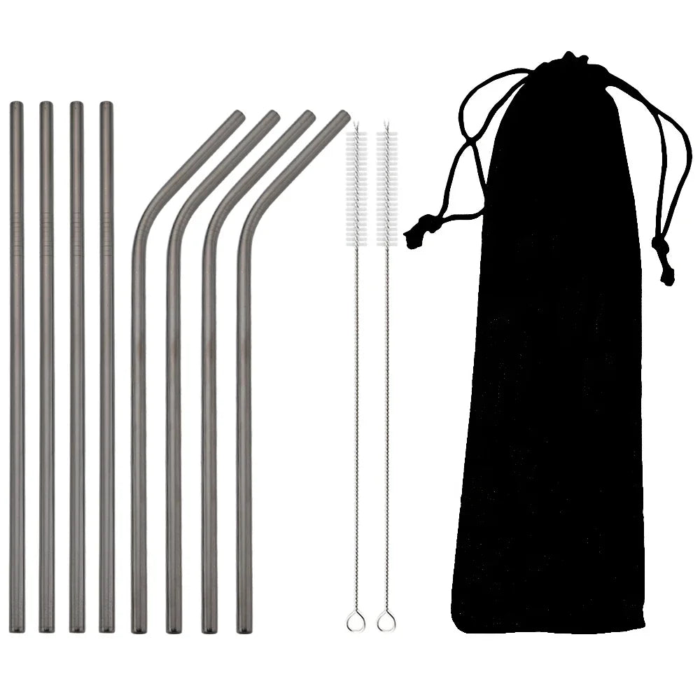 Reusable Metal Straws Set - 8 Pack Stainless Steel with Brush