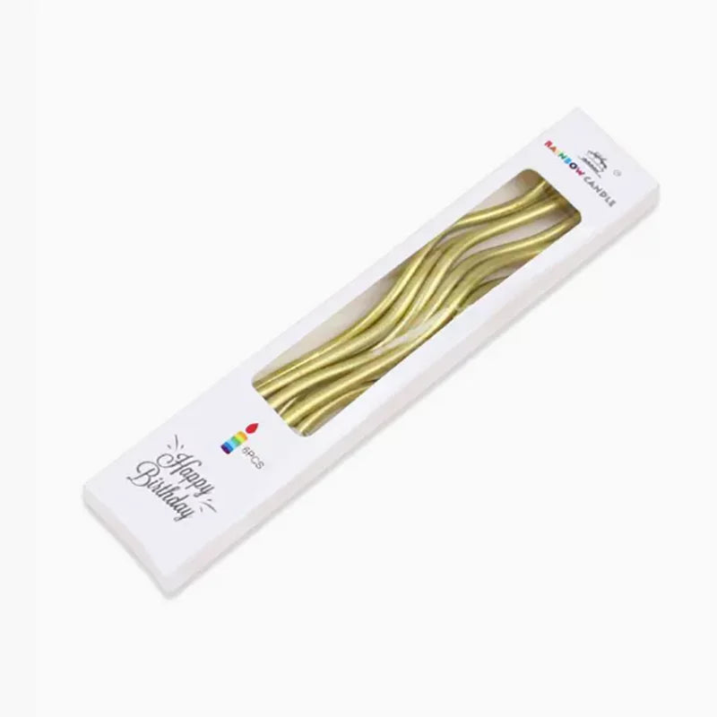 Elegant Gold Birthday Candles - 6 Pack Curved Slender Party Candles