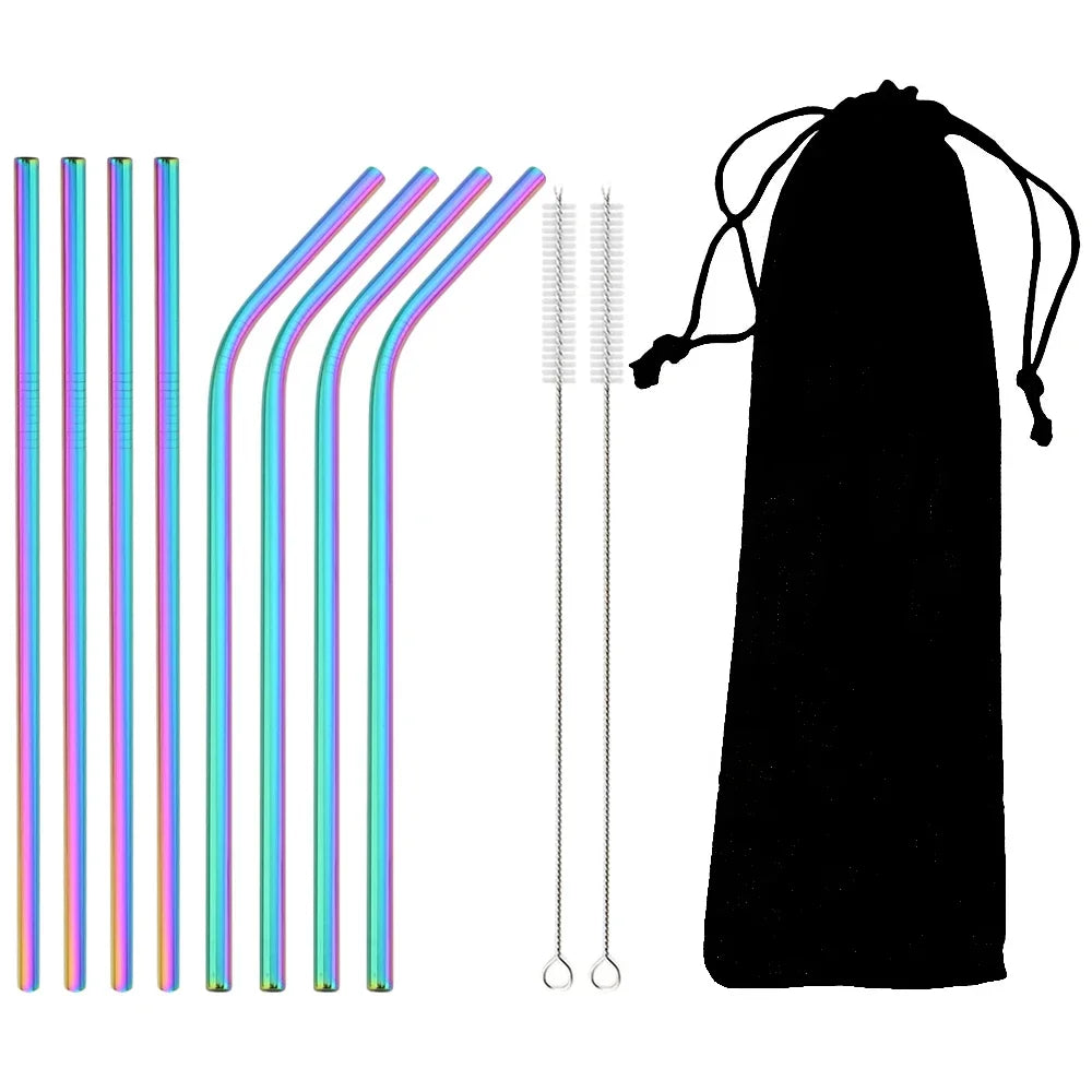 Reusable Metal Straws Set - 8 Pack Stainless Steel with Brush