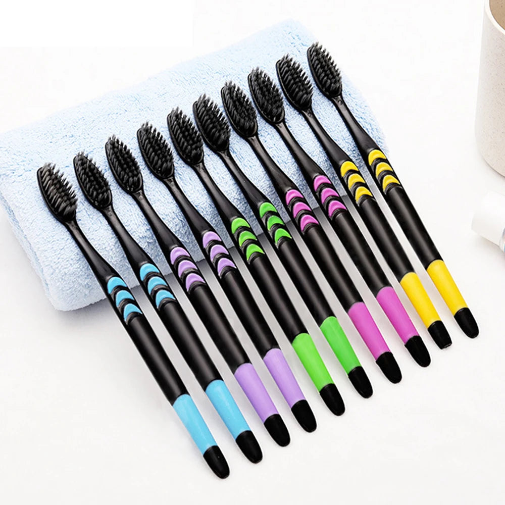 Bamboo Charcoal Toothbrush Set - 10 Pack Soft Bristle for Family