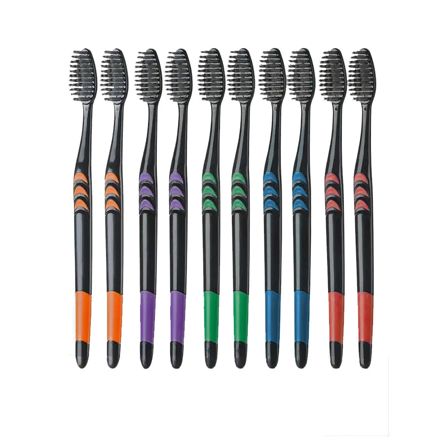Bamboo Charcoal Toothbrush Set - 10 Pack Soft Bristle for Family - Image 6