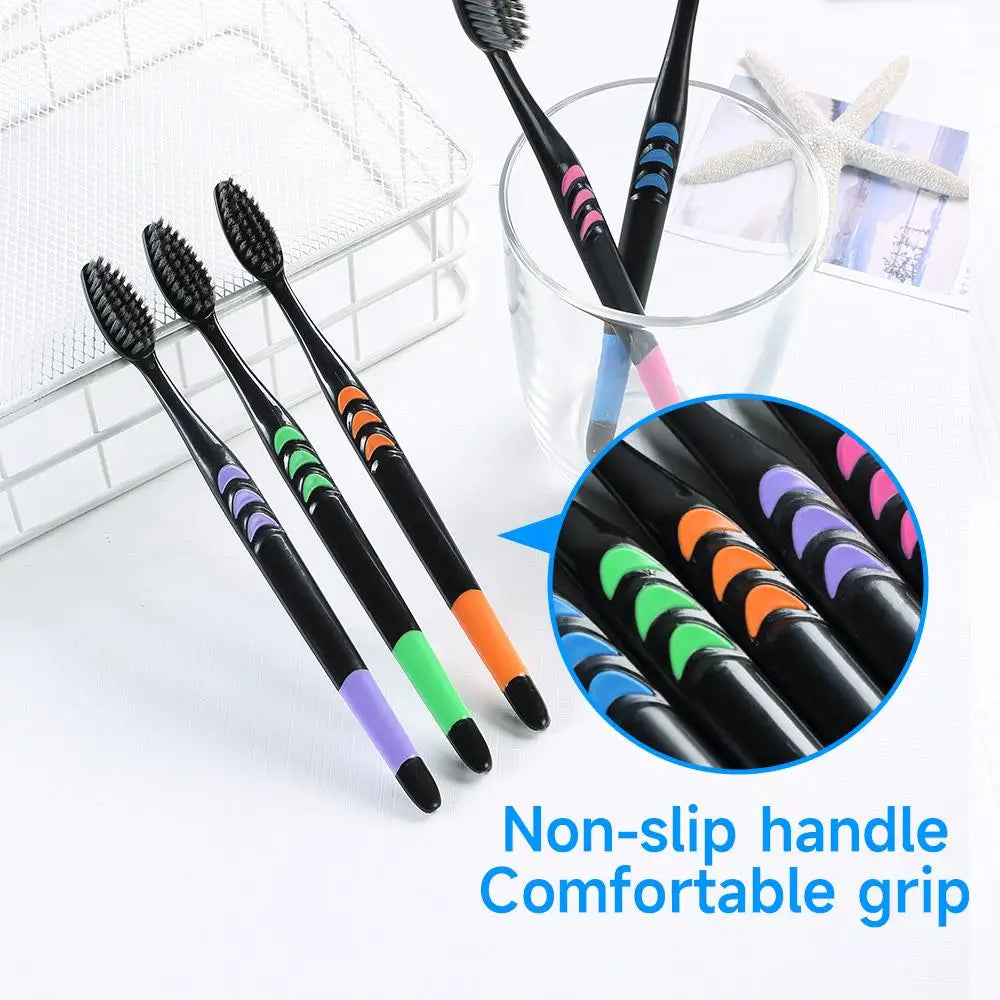 Bamboo Charcoal Toothbrush Set - 10 Pack Soft Bristle for Family