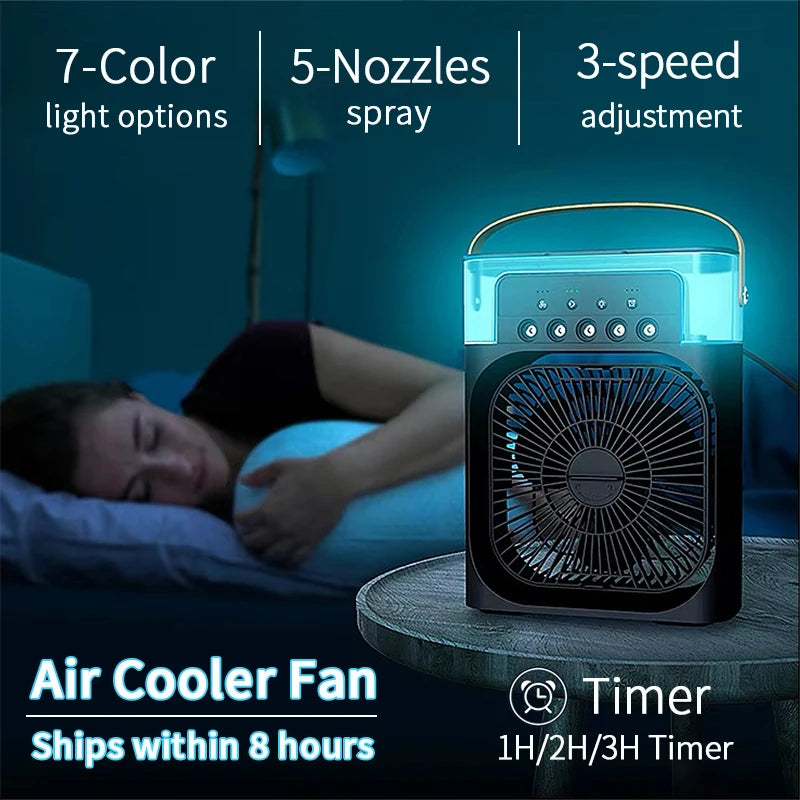 3-in-1 Portable Air Cooler - Mini Fan Humidifier with LED Light