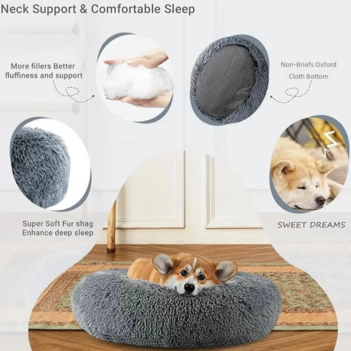 Large Dog Bed - Round Plush Pet Sleeping Mat Washable Cushion - Image 4