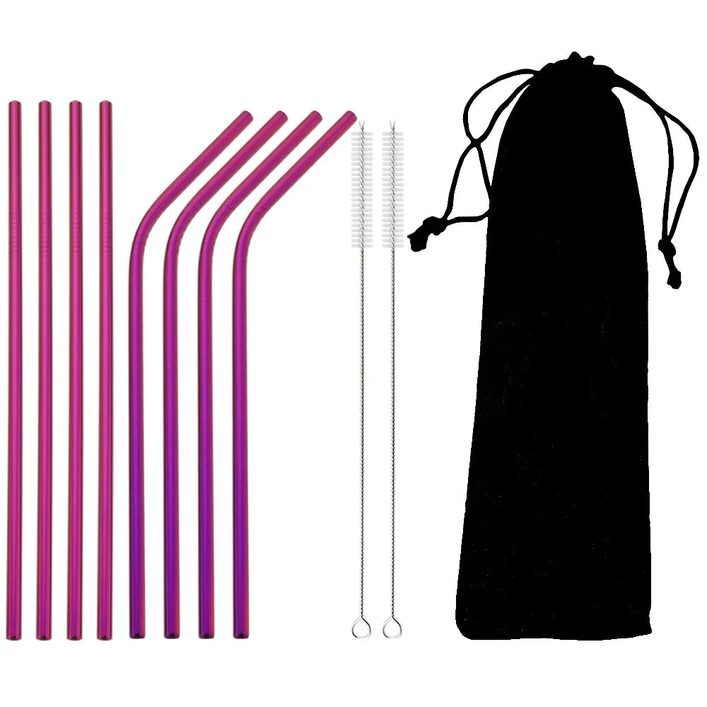 Reusable Metal Straws Set - 8 Pack Stainless Steel with Brush