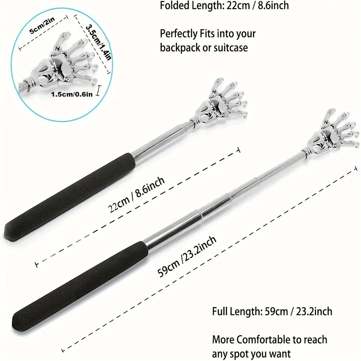 Telescopic Back Scratcher - Extendable Stainless Steel Massager - Image 2