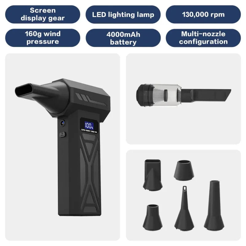 Cordless Air Blower 130000RPM - Portable Turbo Jet Fan for Cleaning