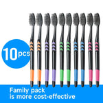 Bamboo Charcoal Toothbrush Set - 10 Pack Soft Bristle for Family