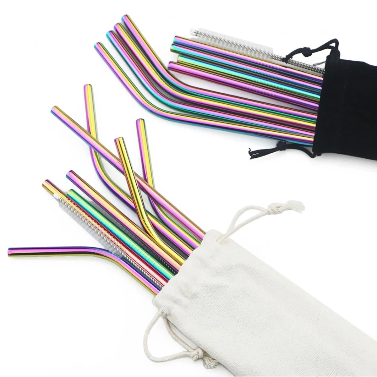 Reusable Metal Straws Set - 8 Pack Stainless Steel with Brush