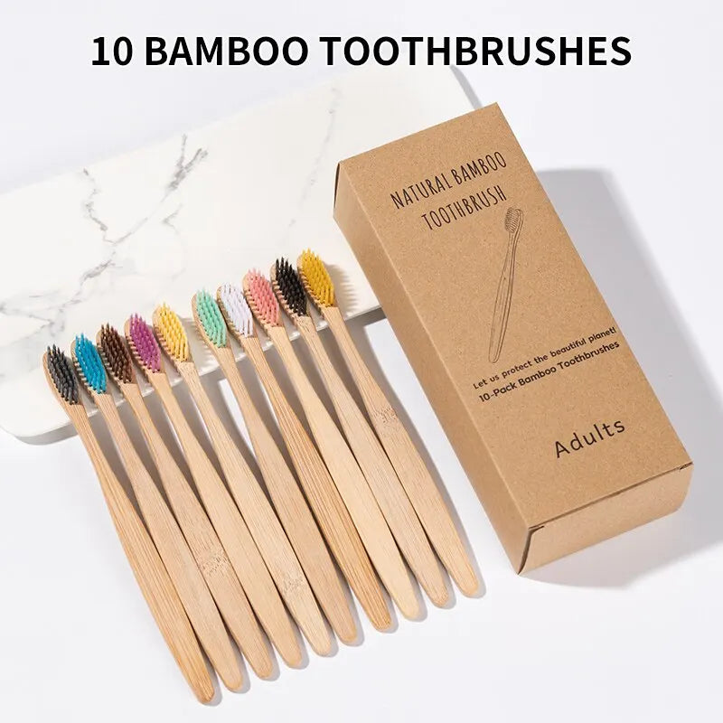 Bamboo Charcoal Toothbrush Set - 10 Pack Soft Bristle for Family
