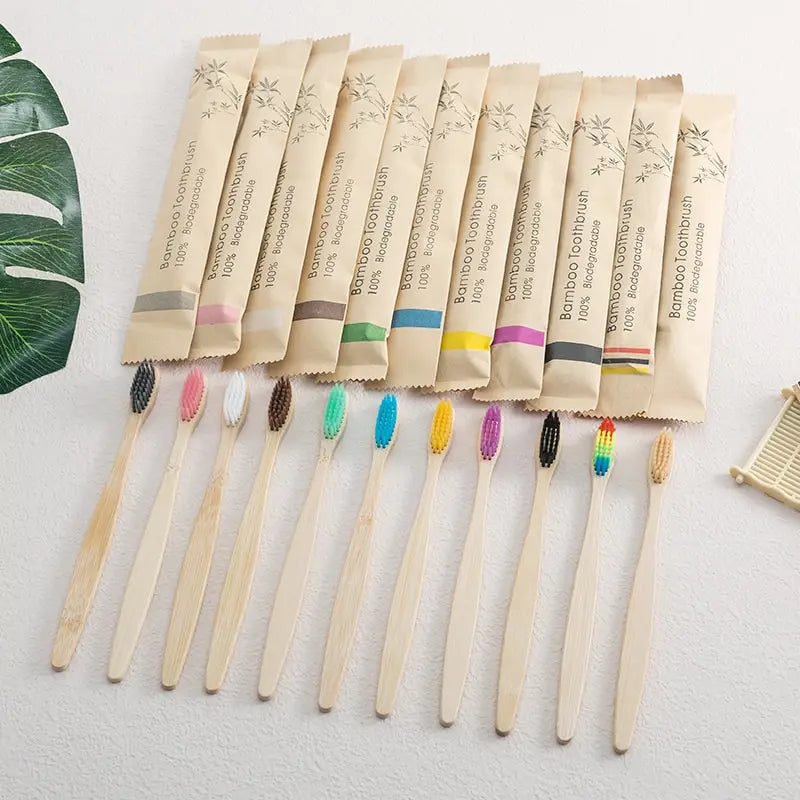 Bamboo Charcoal Toothbrush Set - 10 Pack Soft Bristle for Family - Image 5