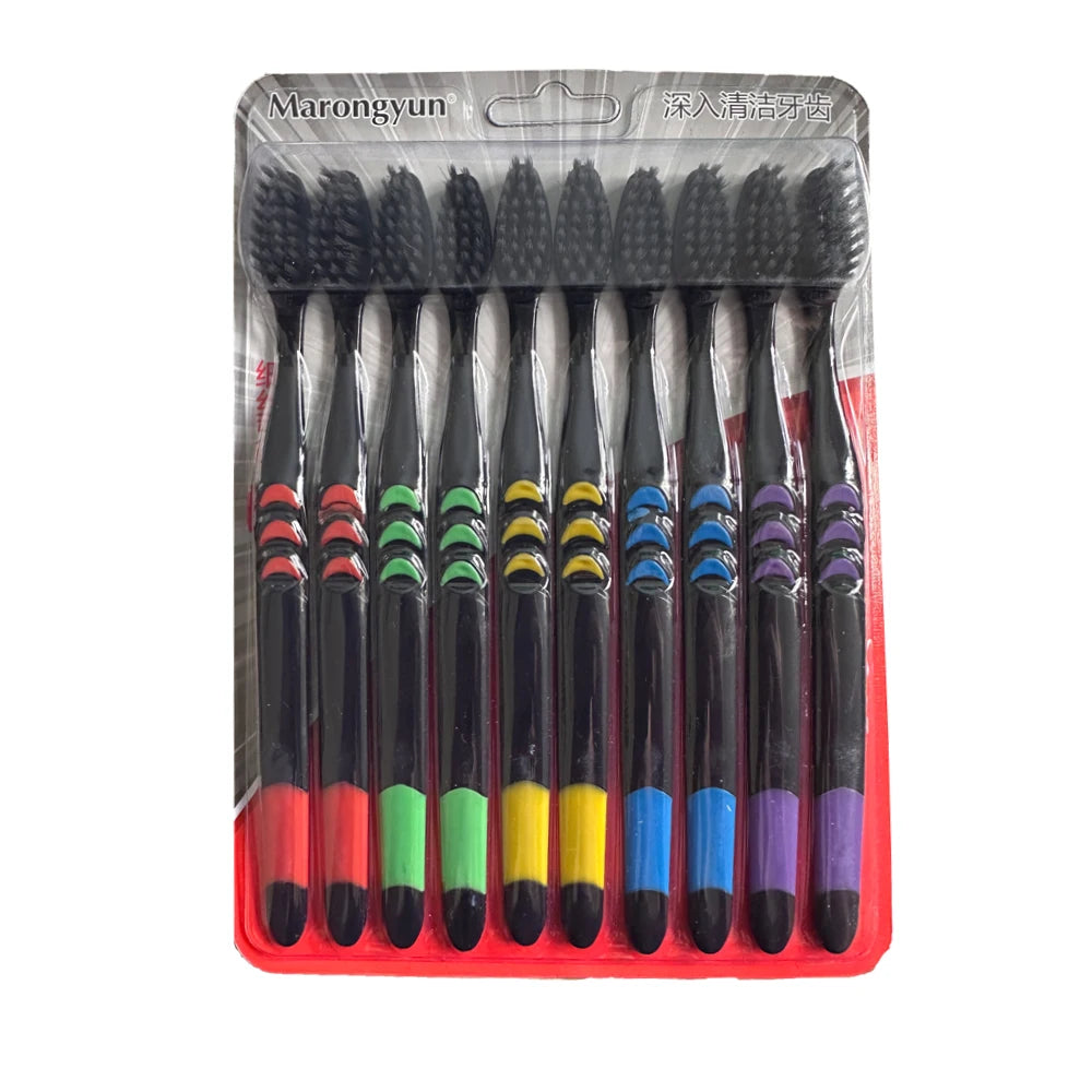 Bamboo Charcoal Toothbrush Set - 10 Pack Soft Bristle for Family - Image 3