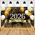 2026 New Year Backgrounds for Photographs Gold Glitter Balloons Clock - Image 4